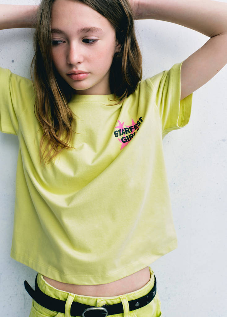 Printed cotton-blend t-shirt — Lime