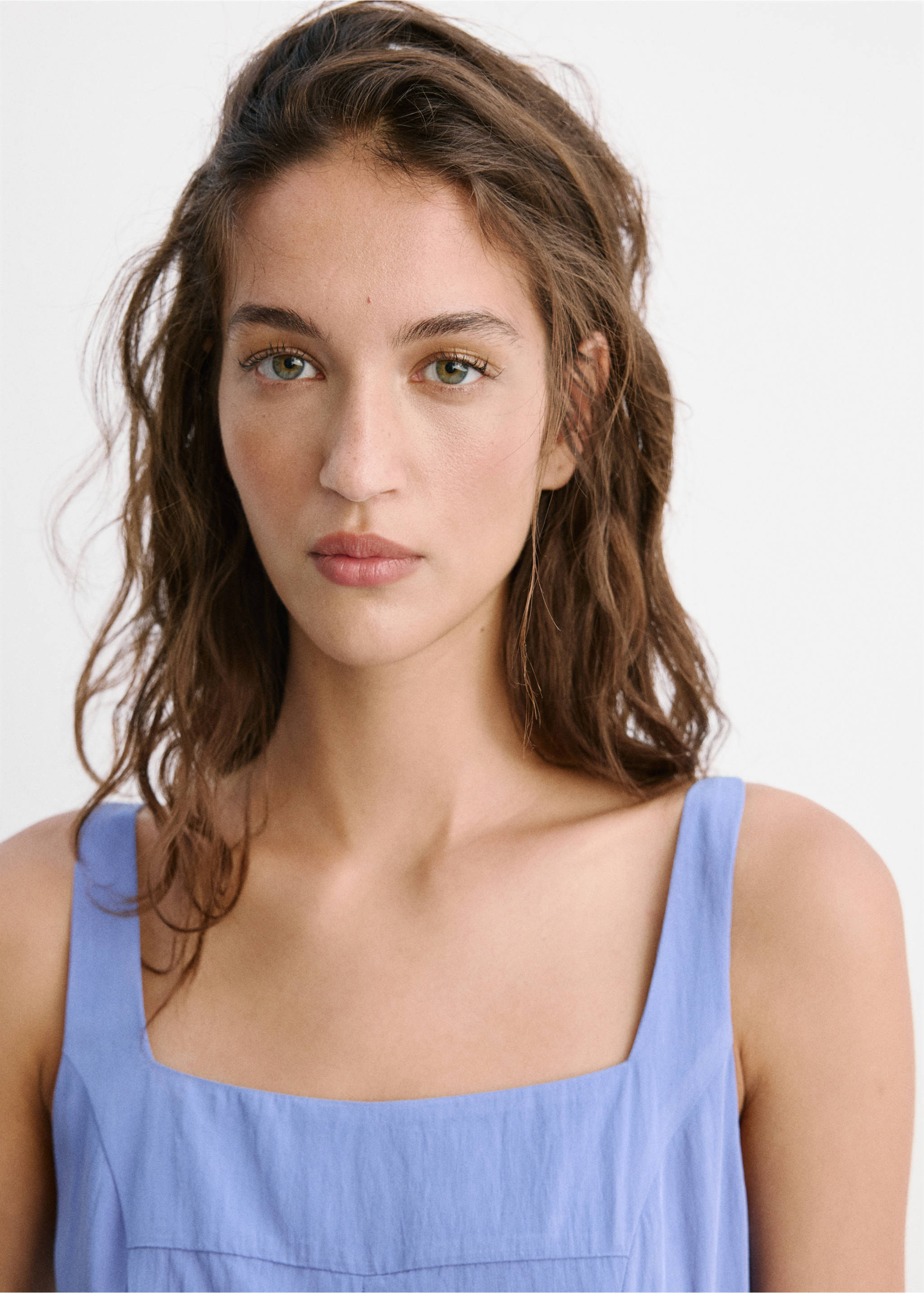 A-line crinkle effect dress - Details of the article 1, Blue. Ref: 37001409-00.
