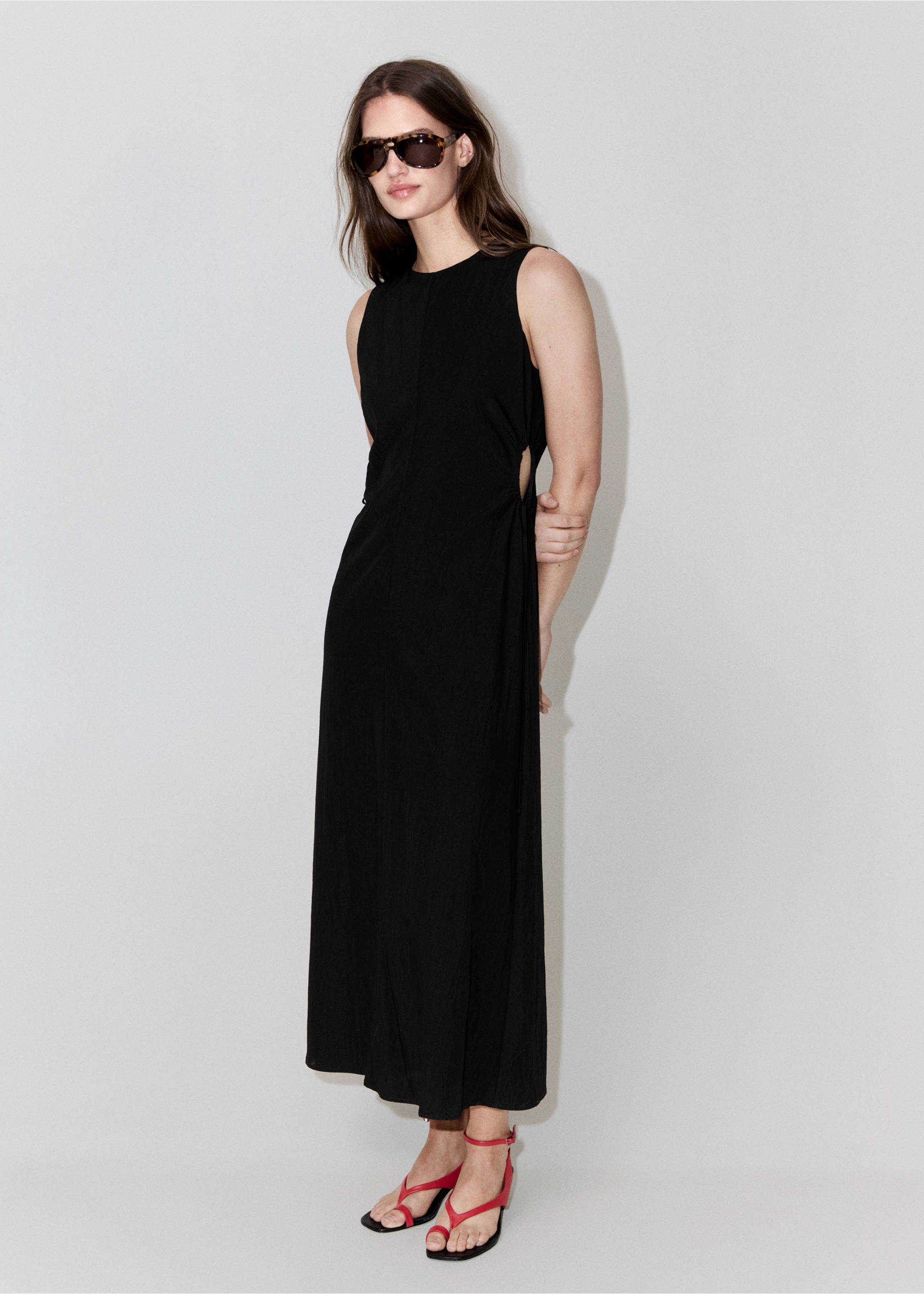 A-line crinkle effect dress - General plane, Black. Ref: 37001409-00.