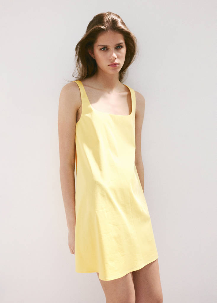 Flared cotton dress — Pastel Yellow