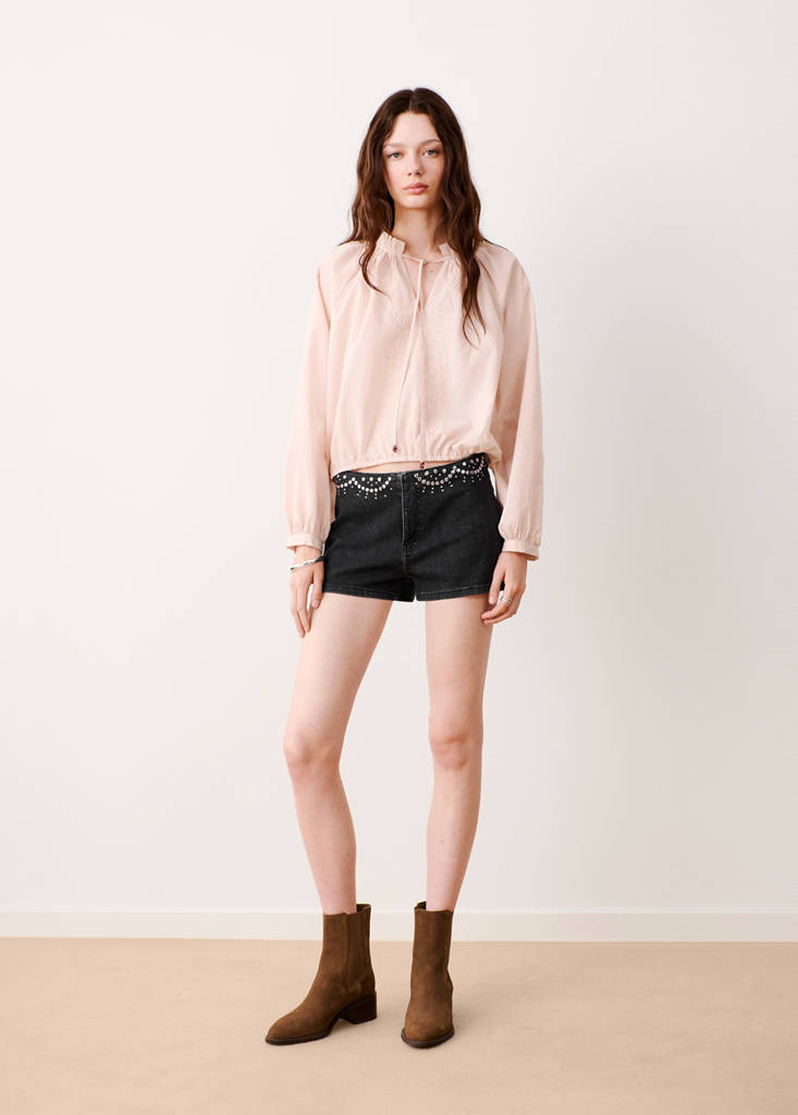 Studded mini shorts — Black denim