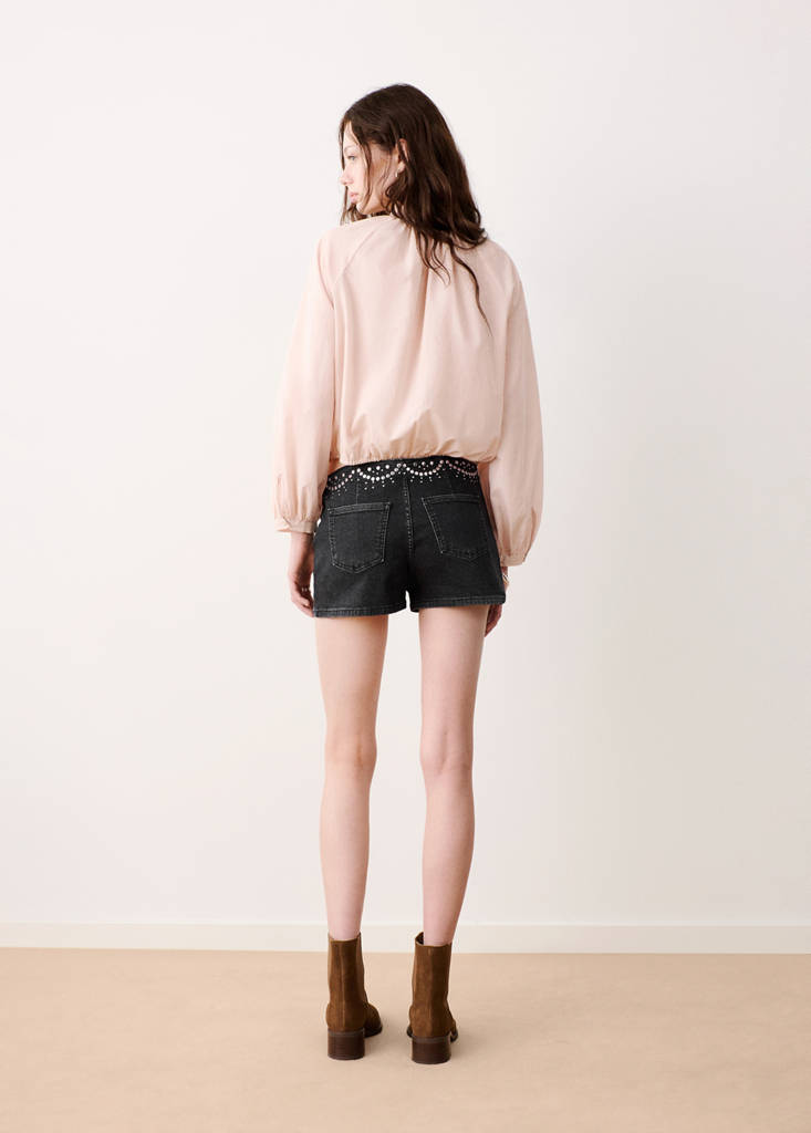Studded mini shorts — Black denim