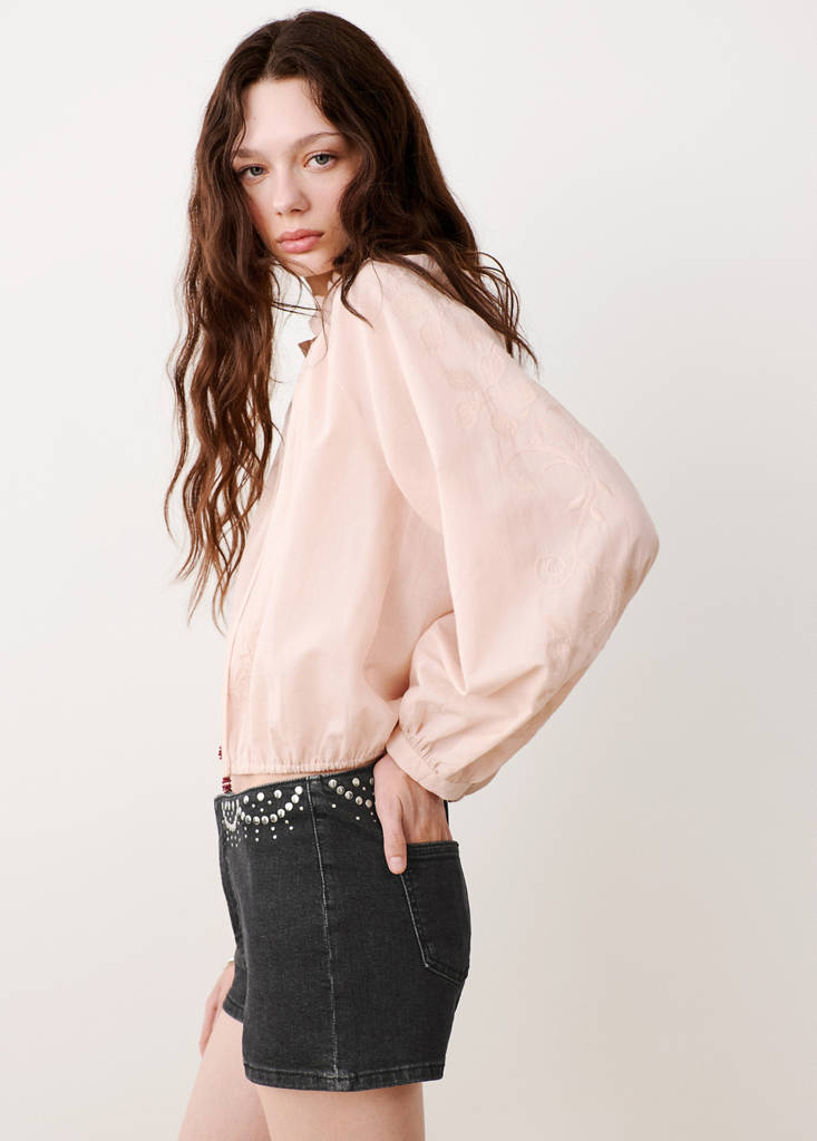 Studded mini shorts — Black denim