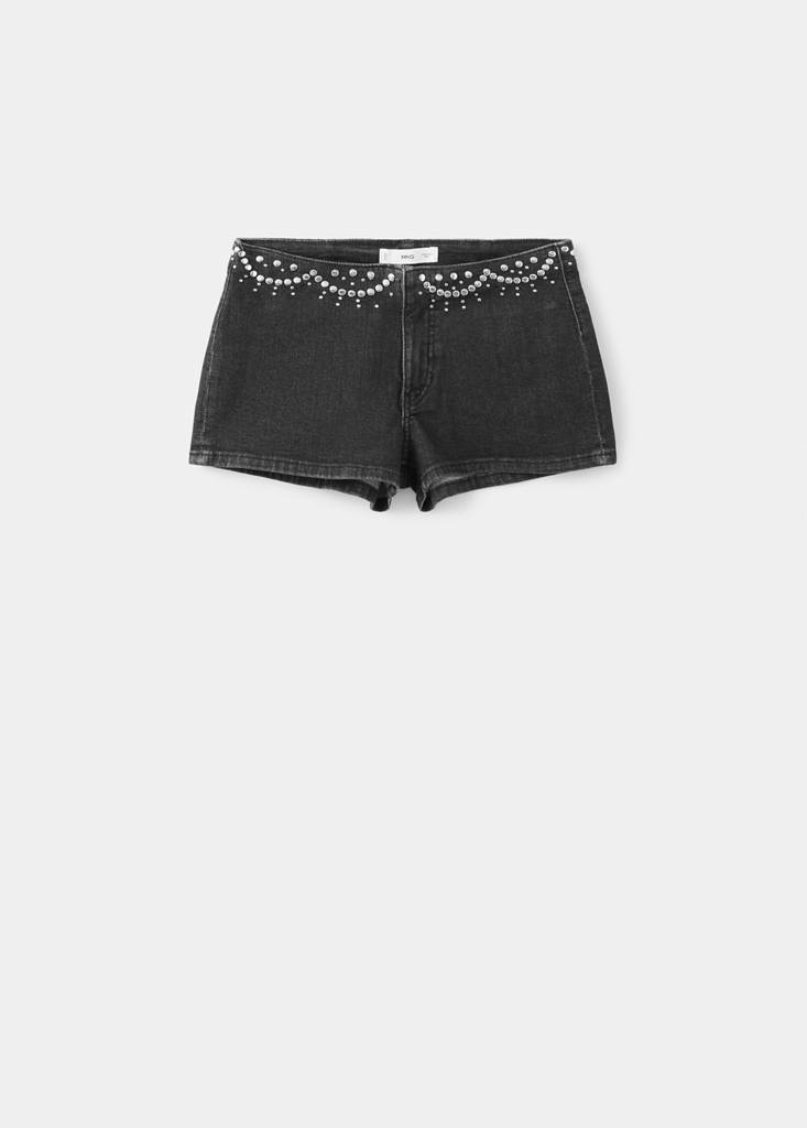Studded mini shorts — Black denim