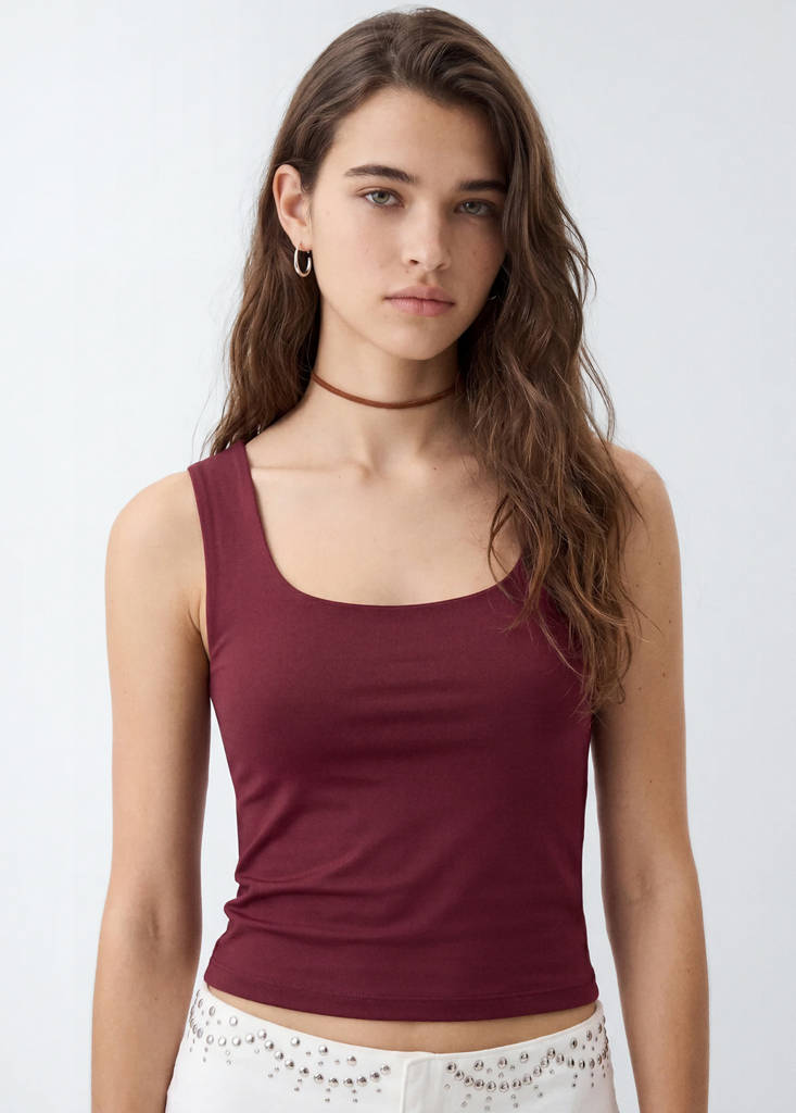 Square-neck strappy top — Burgundy