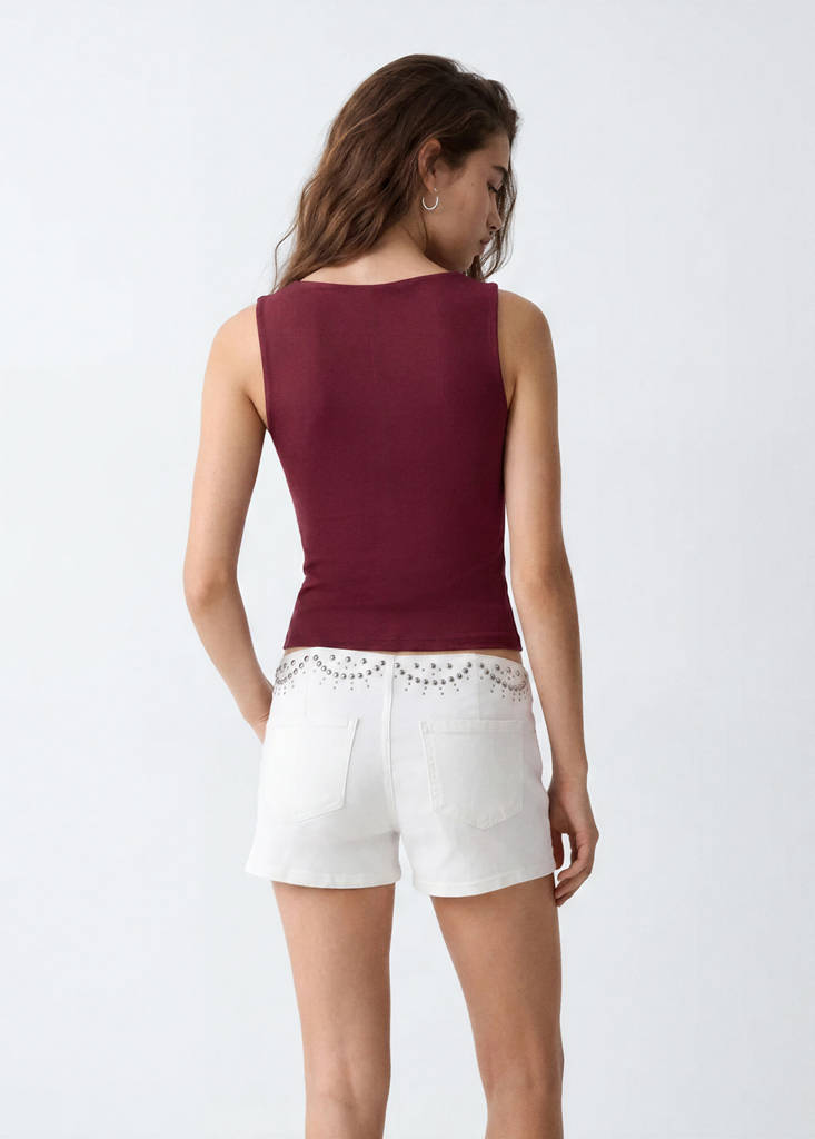 Square-neck strappy top — Burgundy