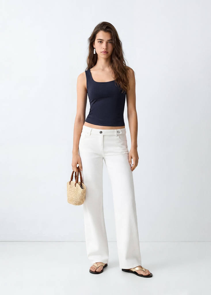 Square-neck strappy top — Navy