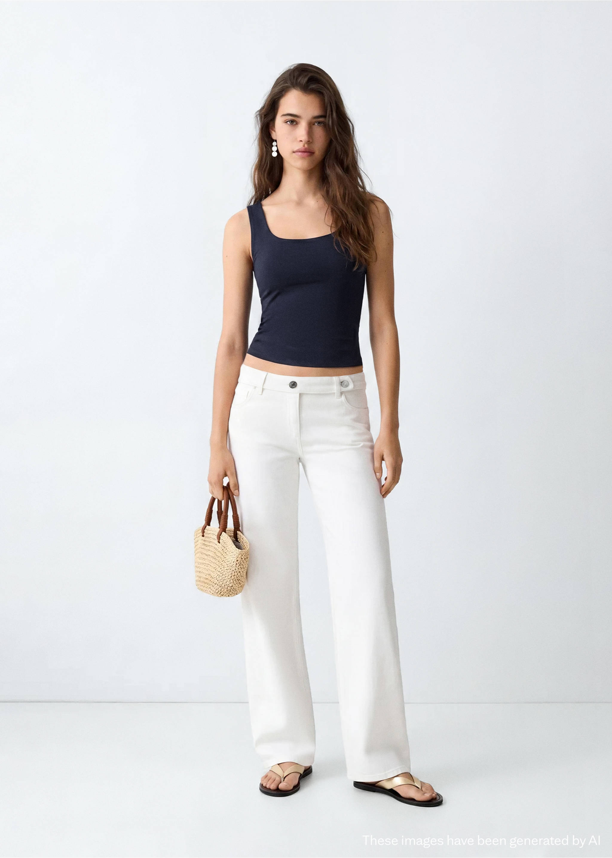 Square-neck strappy top - General plane, Navy. Ref: 37001418-00.