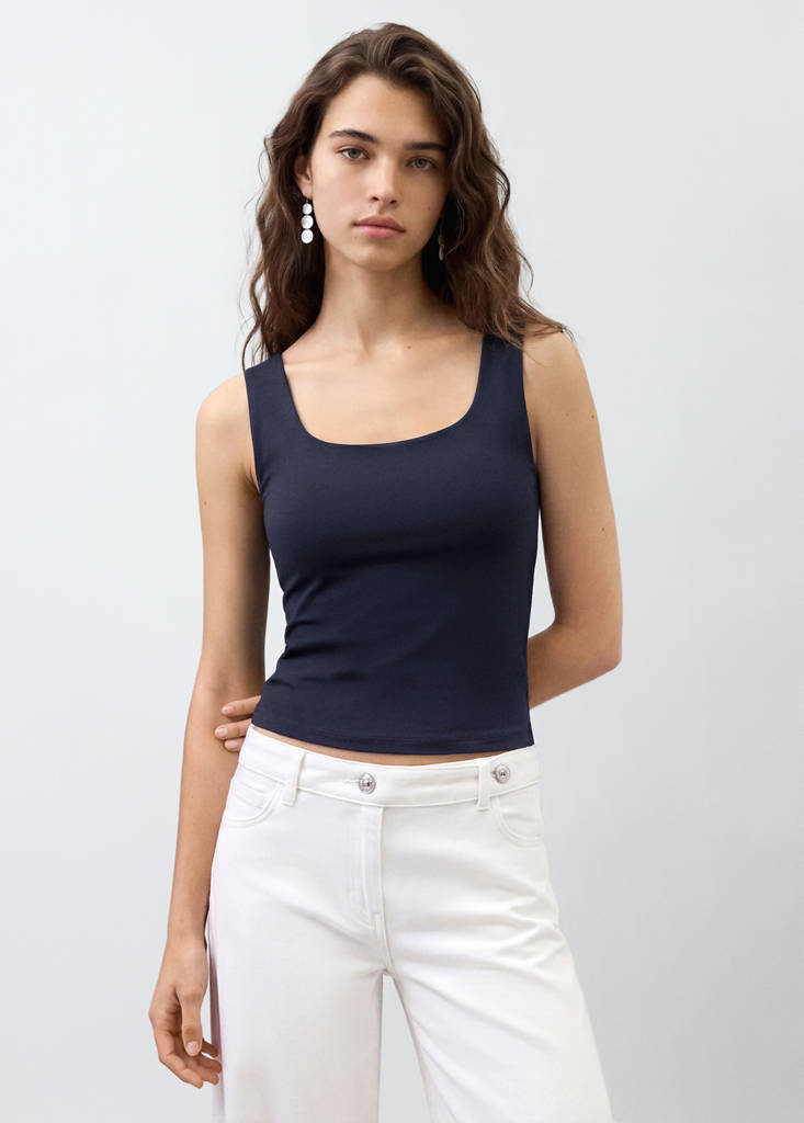 Square-neck strappy top — Navy
