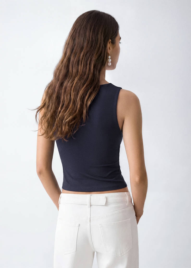 Square-neck strappy top — Navy