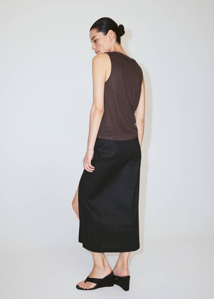 Linen top with draped neck — Brown
