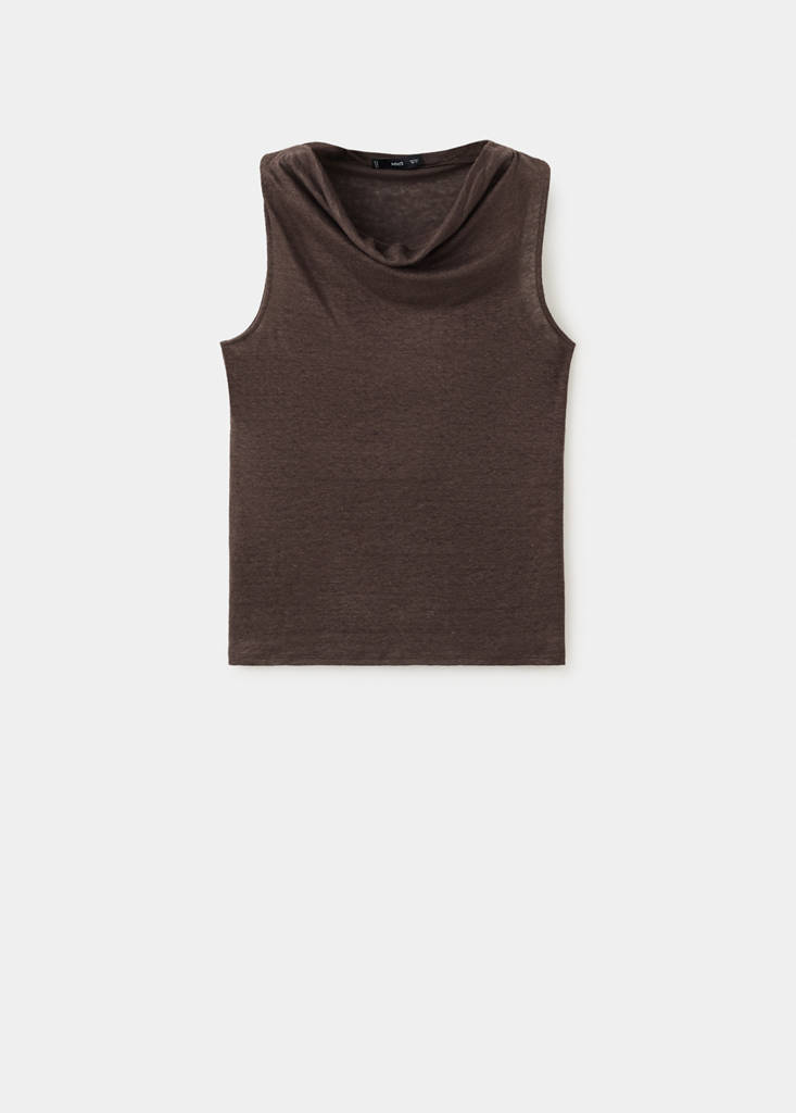 Linen top with draped neck — Brown