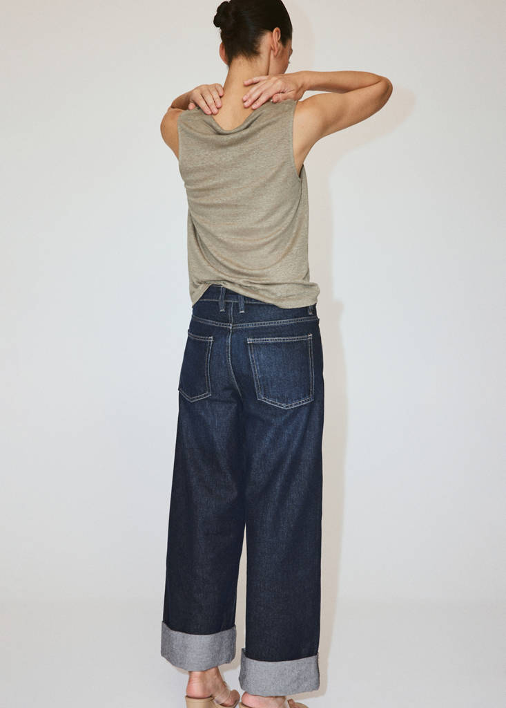 Linen top with draped neck — Khaki