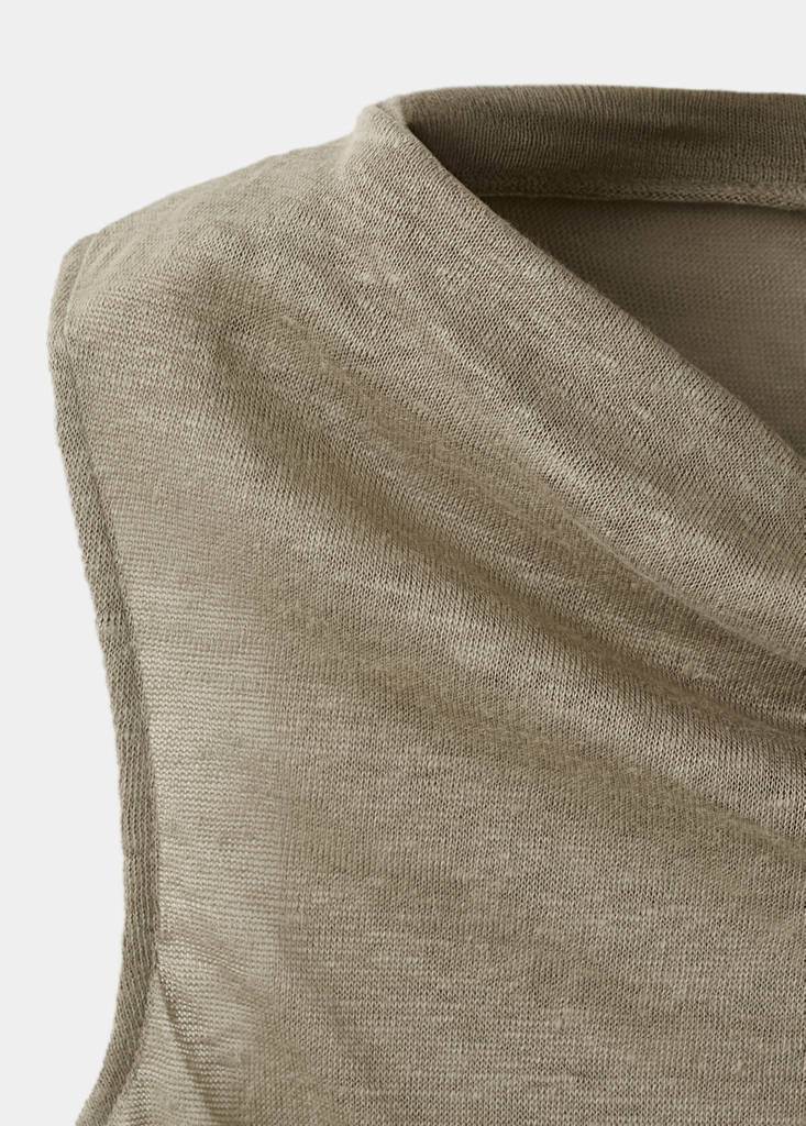 Linen top with draped neck — Khaki
