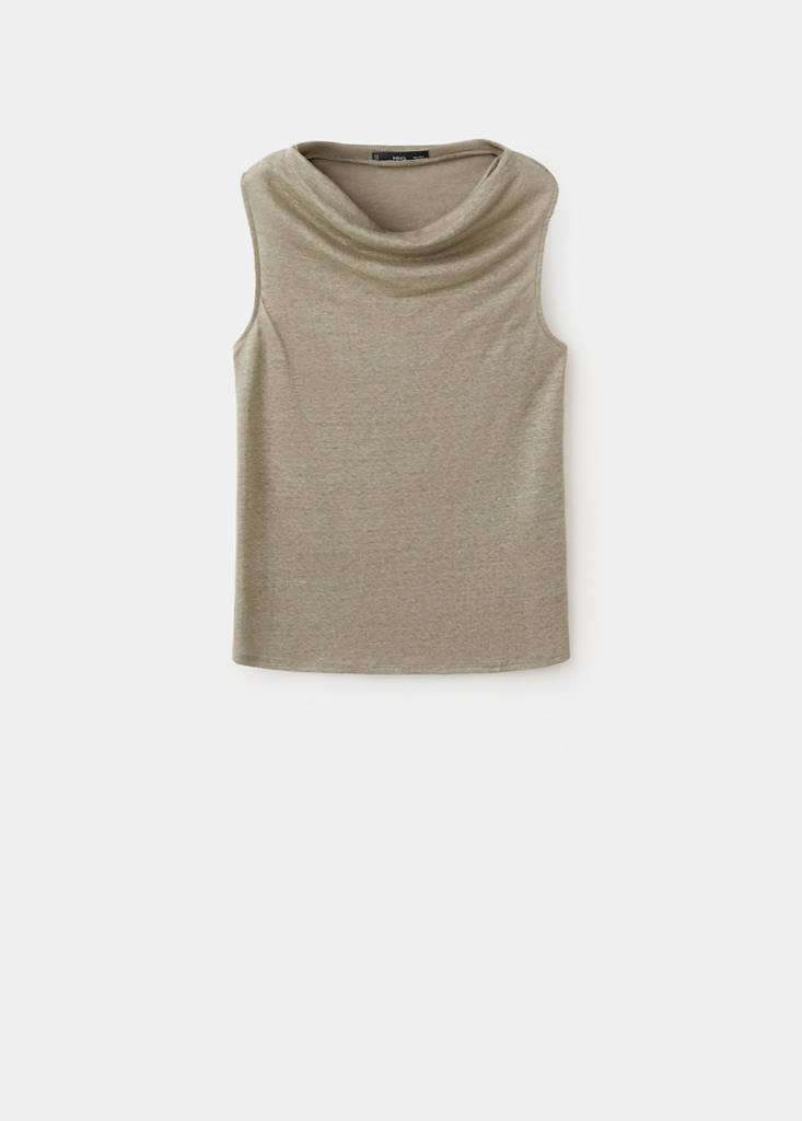 Linen top with draped neck — Khaki
