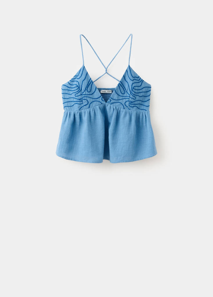 Top with embroidered details — Blue