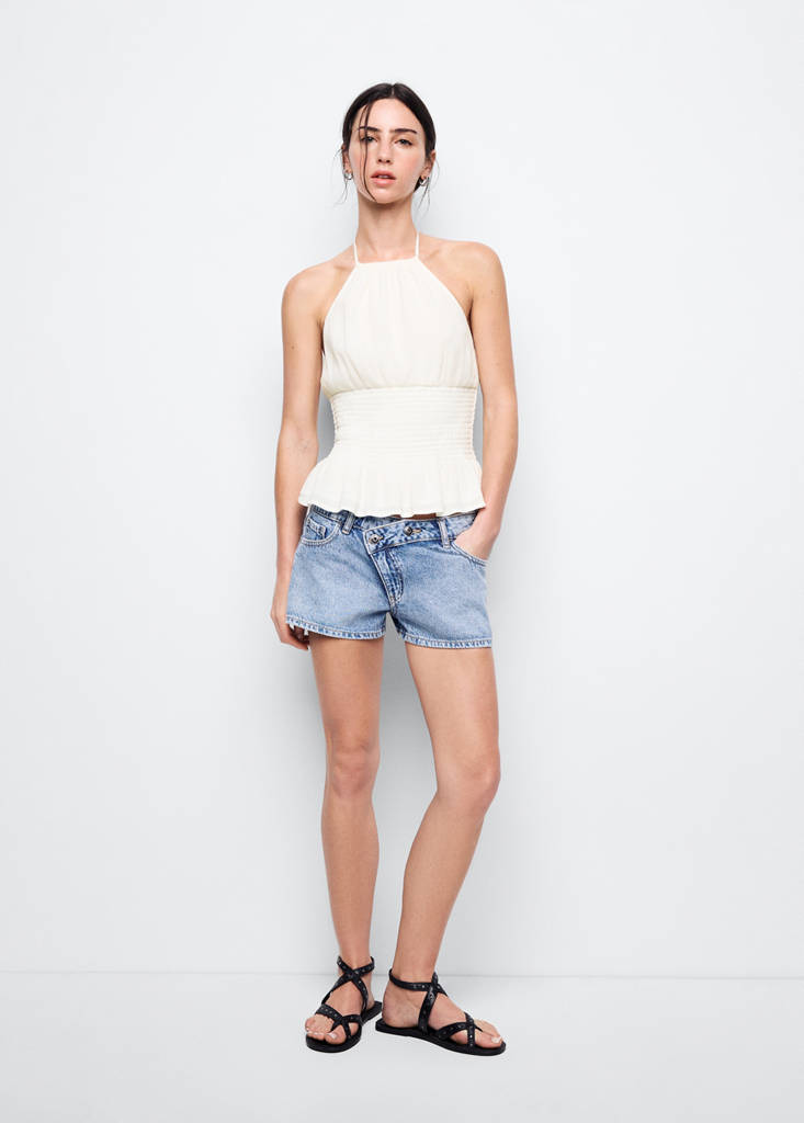 Halter top with ruffled detail — Off White