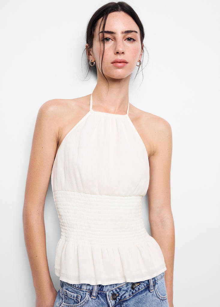Halter top with ruffled detail — Off White