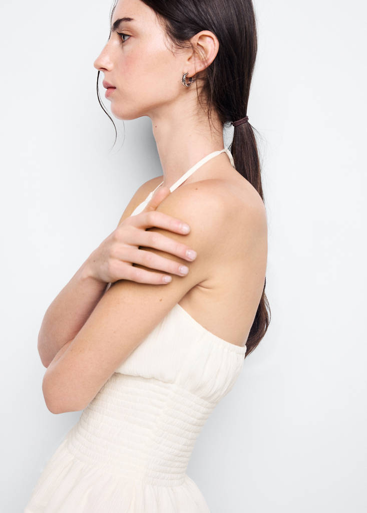 Halter top with ruffled detail — Off White