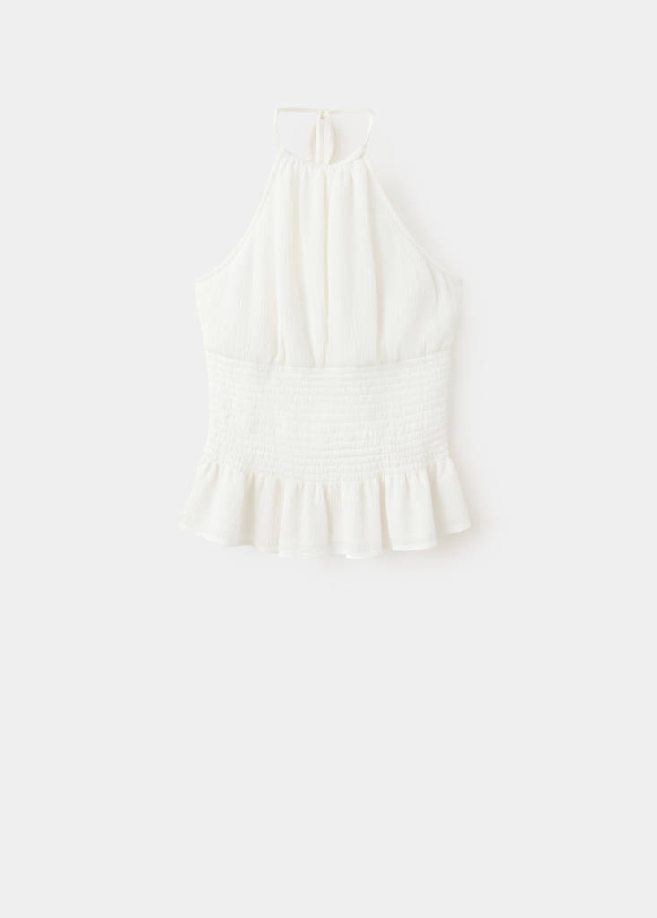 Halter top with ruffled detail — Off White
