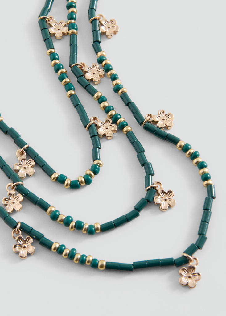Multichain necklace with floral bead details — Green