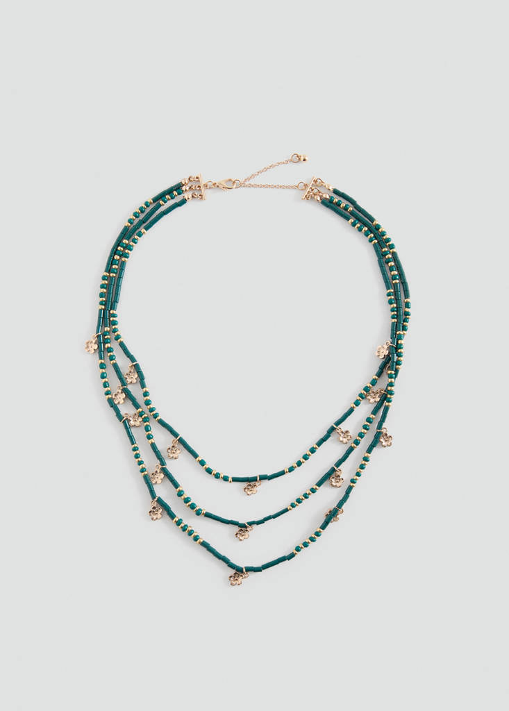 Multichain necklace with floral bead details — Green