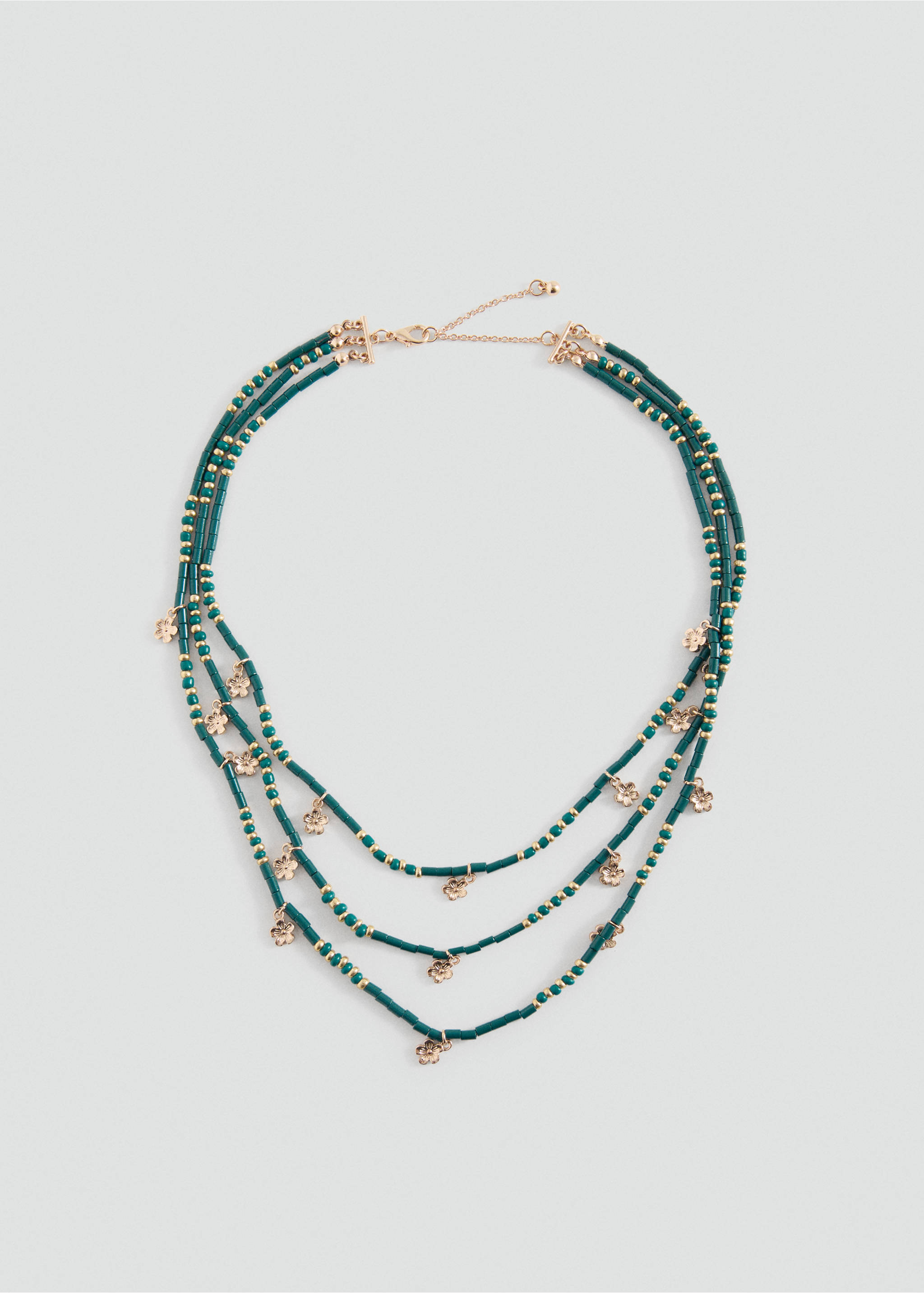 Multichain necklace with floral bead details - Article without model, Green. Ref: 37001431-00.