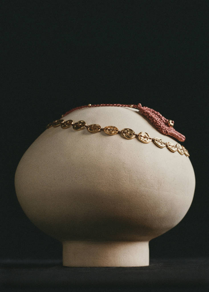Set of 2 combined knit necklaces — Gold