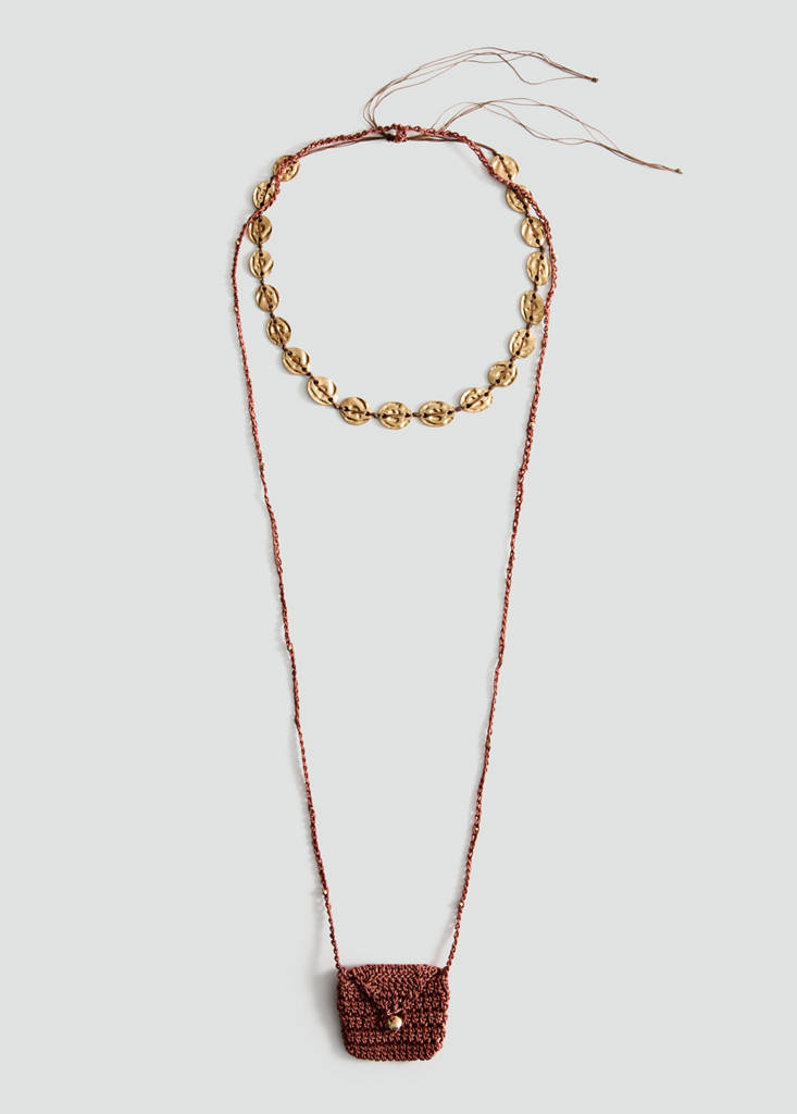 Set of 2 combined knit necklaces — Gold