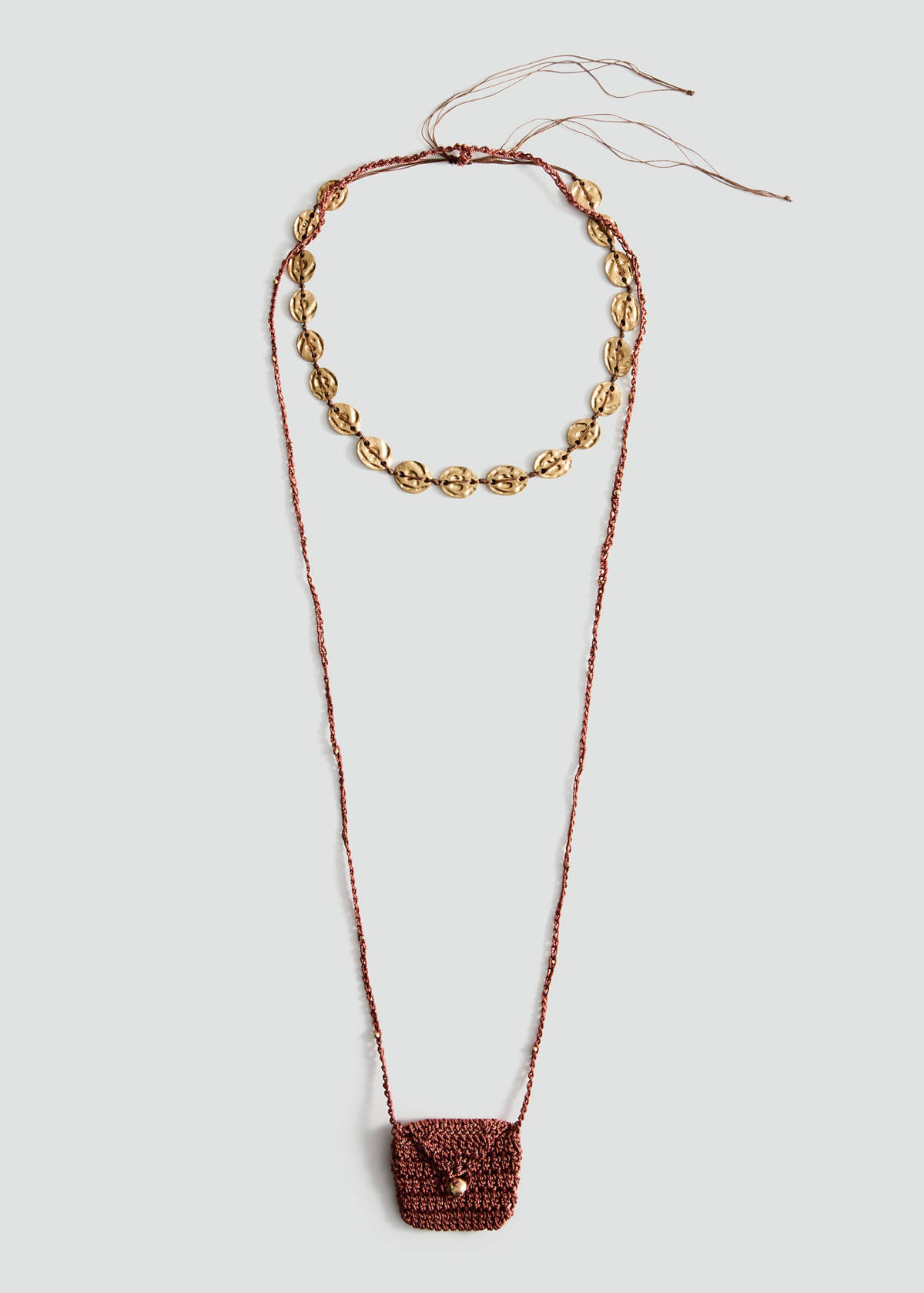 Set of 2 combined knit necklaces — Gold