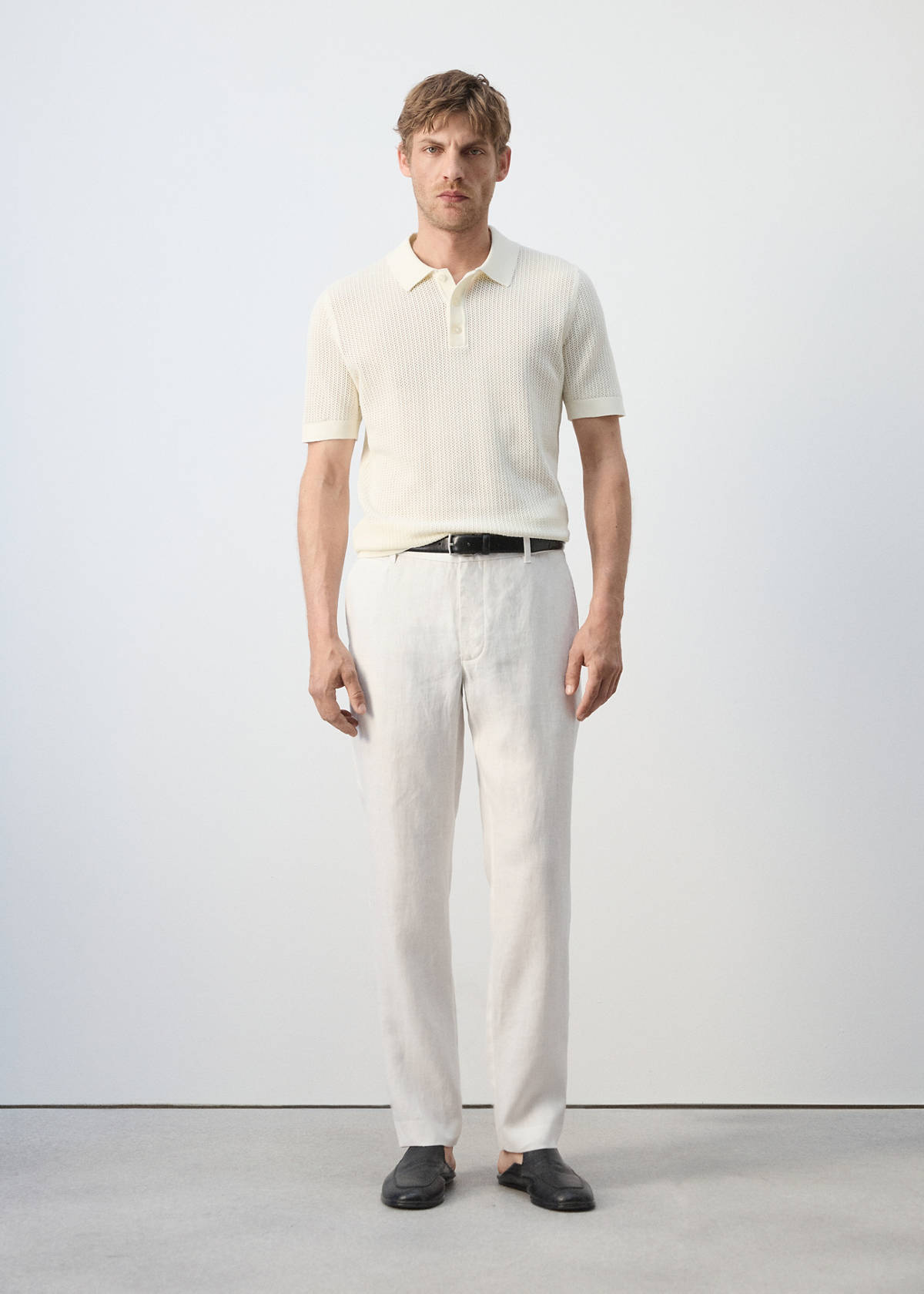 100% cotton open-knit polo shirt — Off White