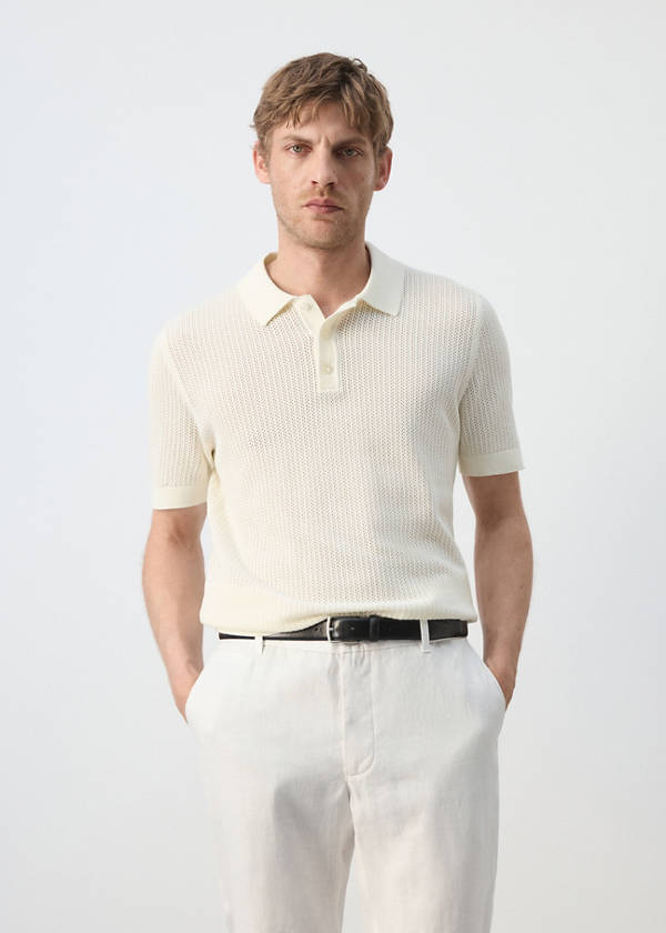 100% cotton open-knit polo shirt — Off White