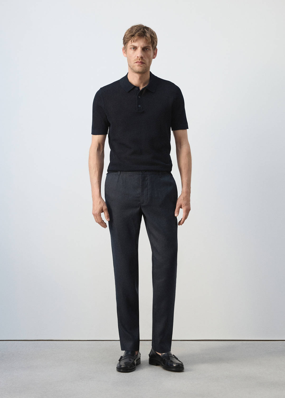 100% cotton open-knit polo shirt — Navy