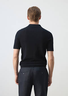 100% cotton open-knit polo shirt — Navy 3