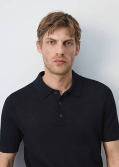 100% cotton open-knit polo shirt — Navy 4