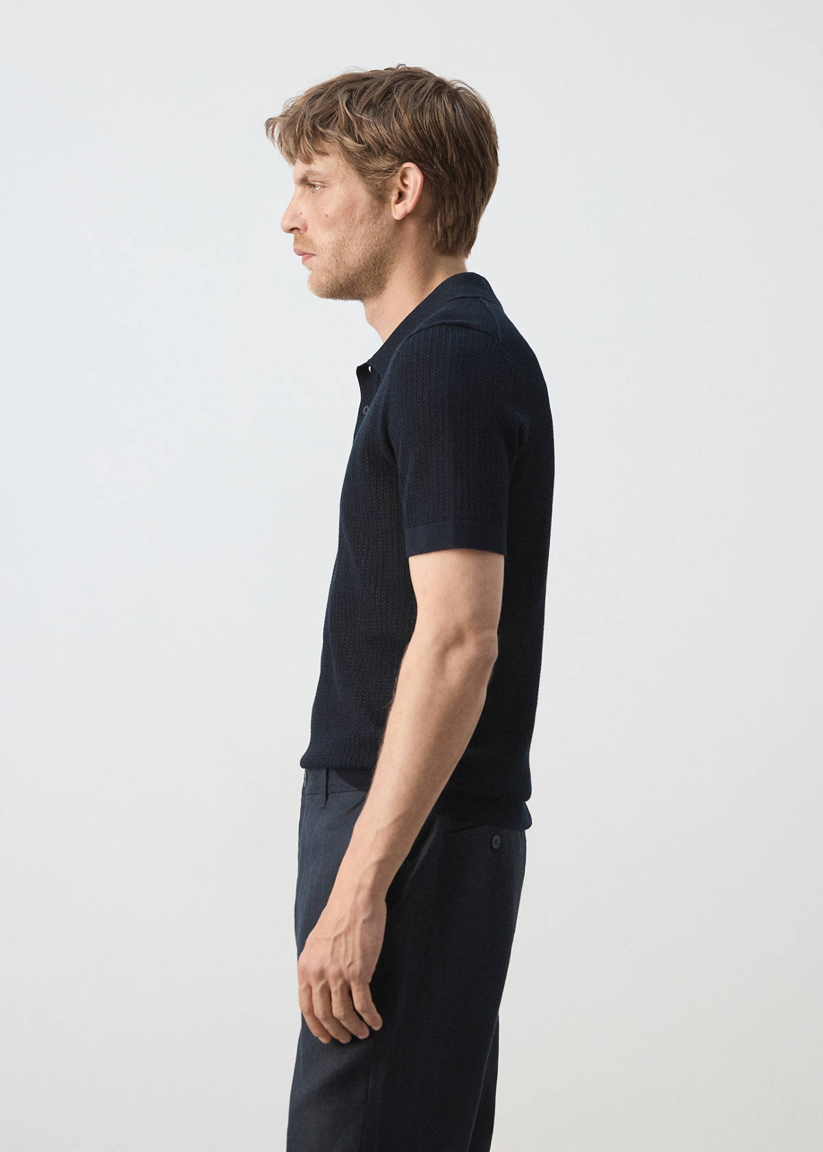 100% cotton open-knit polo shirt — Navy