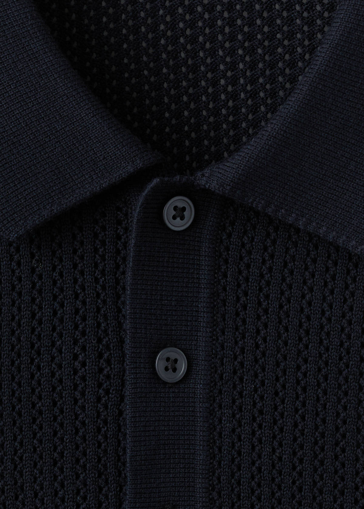 100% cotton open-knit polo shirt — Navy