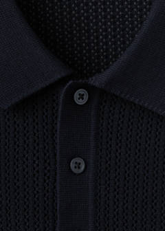 100% cotton open-knit polo shirt — Navy 7