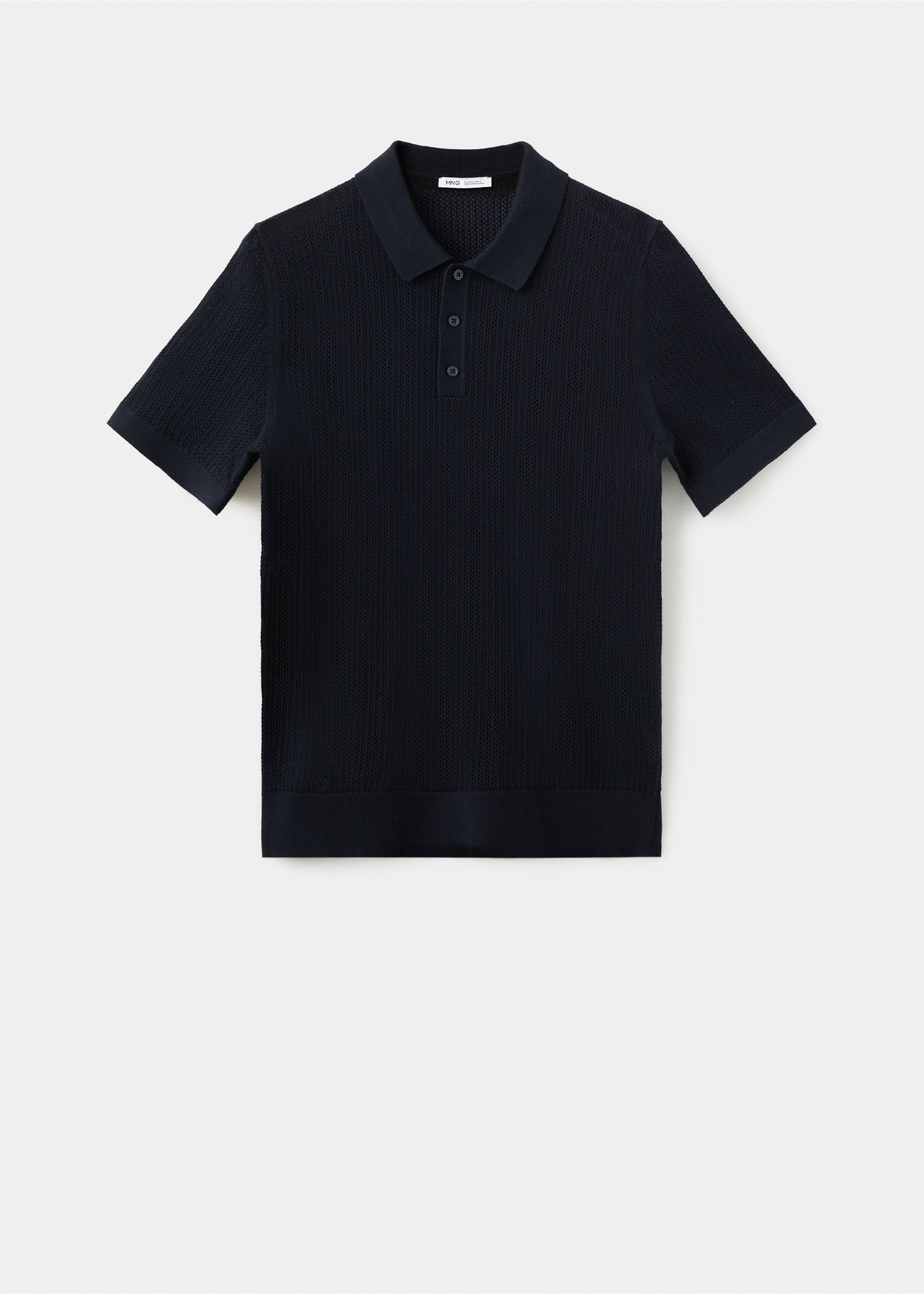 Openwork cotton knitte polo shirt - Article without model, Navy. Ref: 37001439-00.