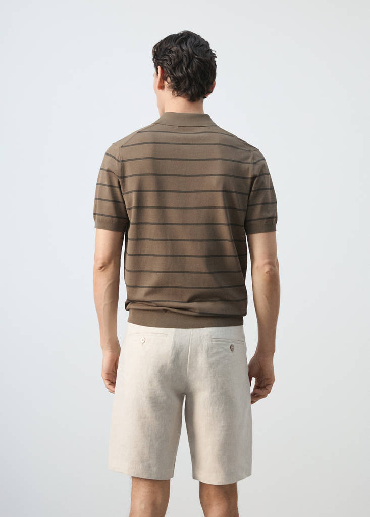 Striped fine-knit polo shirt — Medium Brown