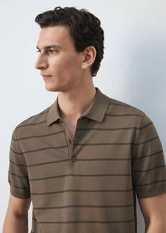 Striped fine-knit polo shirt — Medium Brown 4