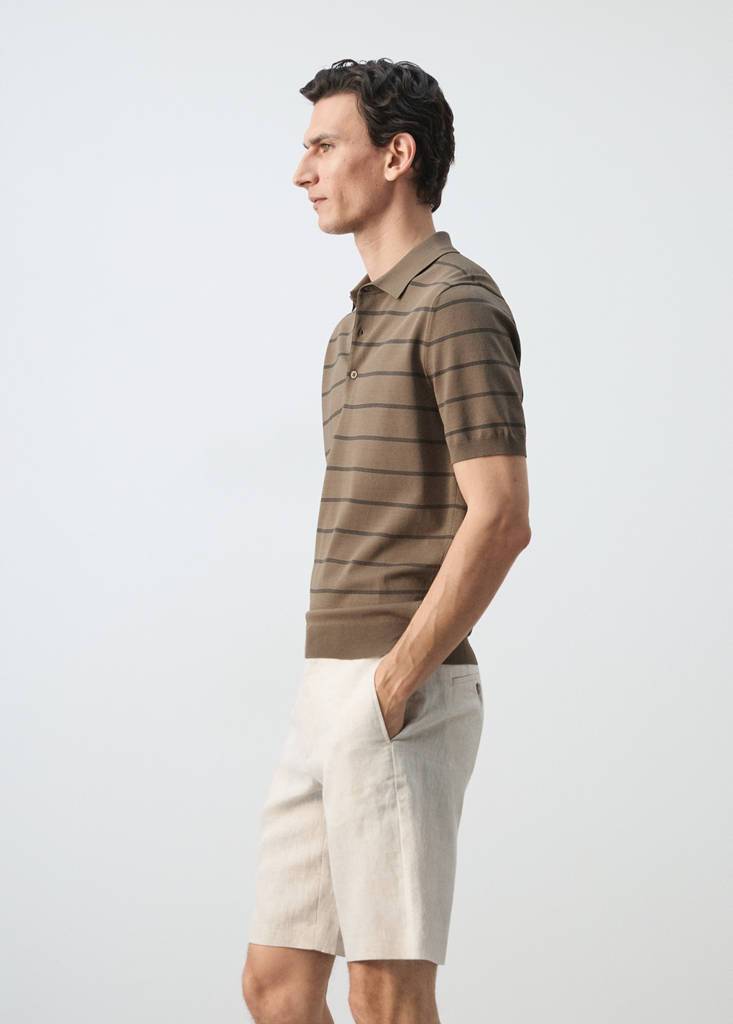 Striped fine-knit polo shirt — Medium Brown