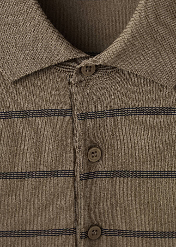 Striped fine-knit polo shirt — Medium Brown