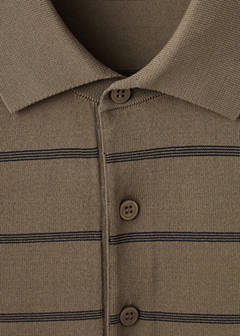 Striped fine-knit polo shirt — Medium Brown 7