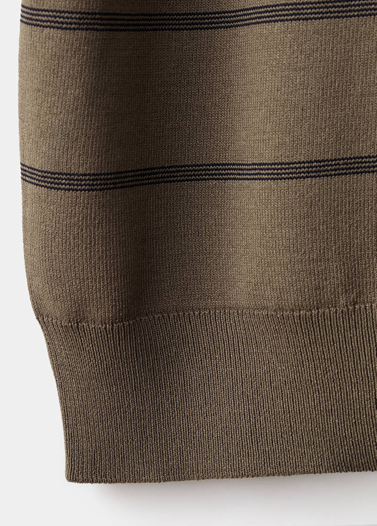 Striped fine-knit polo shirt — Medium Brown