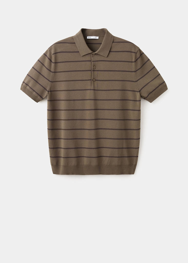 Striped fine-knit polo shirt — Medium Brown