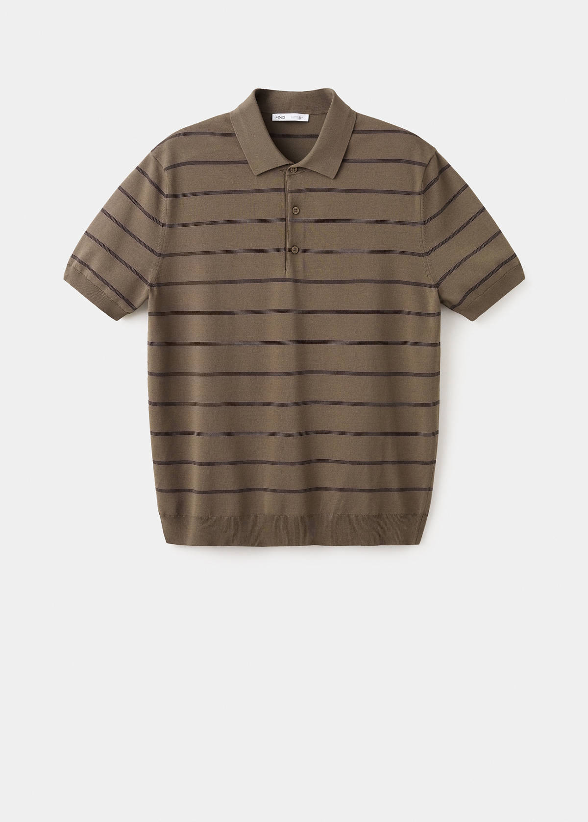 Striped fine-knit polo shirt — Medium Brown