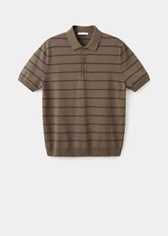 Striped fine-knit polo shirt — Medium Brown 6