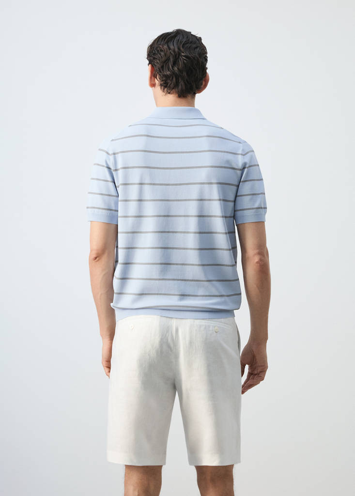 Striped fine-knit polo shirt — Sky Blue