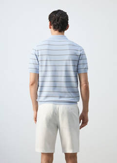 Striped fine-knit polo shirt — Sky Blue 3